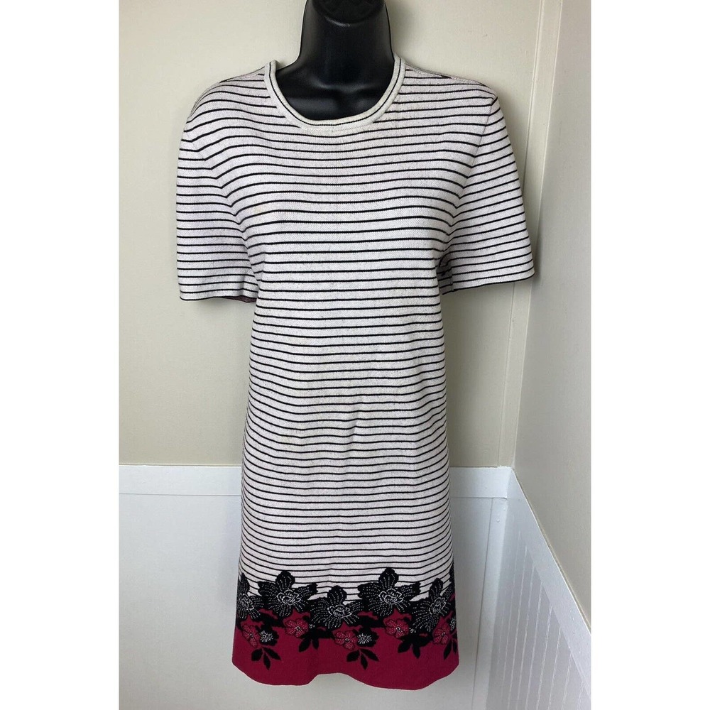 A.L.C. Striped Floral‎ Knit Dress Short Sleeve Stretch sz L